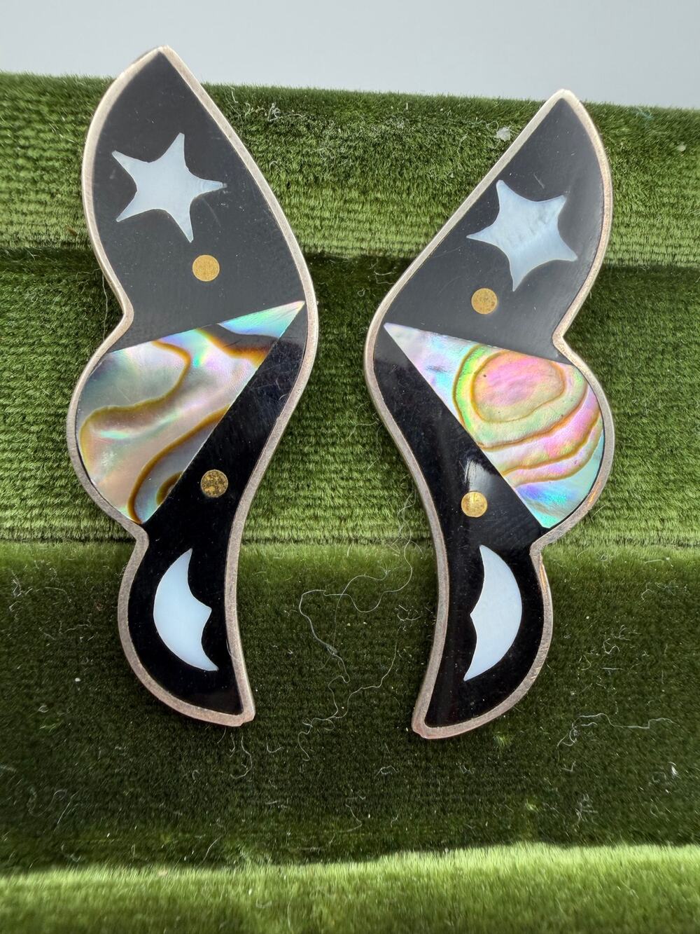 Vintage Abalone & Mother of Pearl Pin Handcrafted Taxco earrings